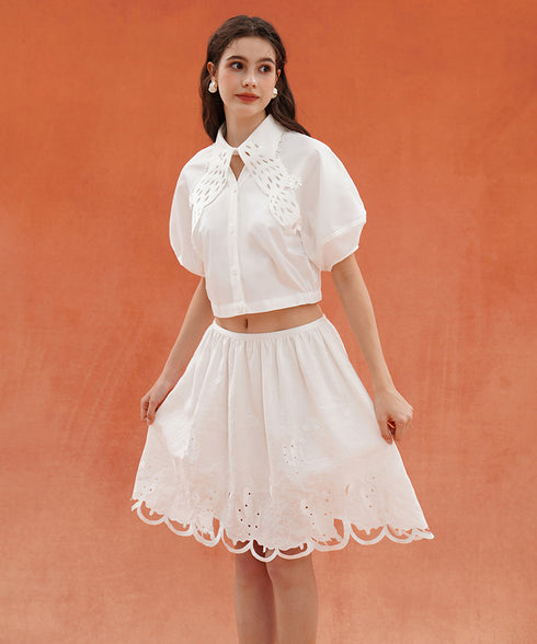 Cactus Cutwork Puff Sleeve Blouse