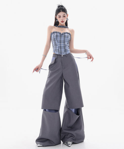 Frayed Contrast Knit Top