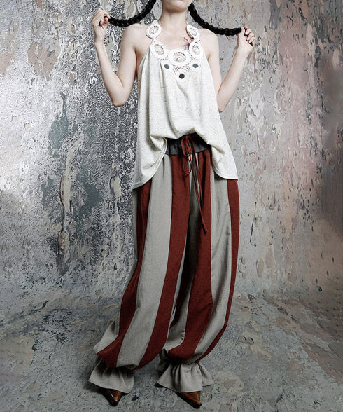 Stripe Gather Balloon Pants