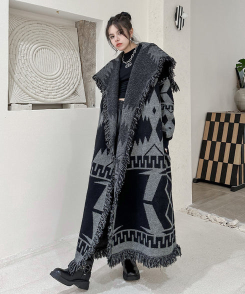 Fringe Pattern Long Coat