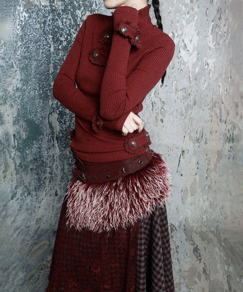 Fringe Button Rib Knit Top