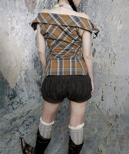 Plaid Edge Frill Blouse