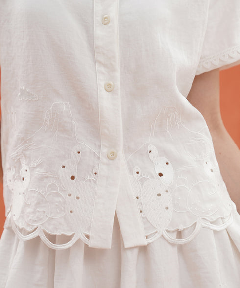 Embroidered Collar Short Sleeve Blouse