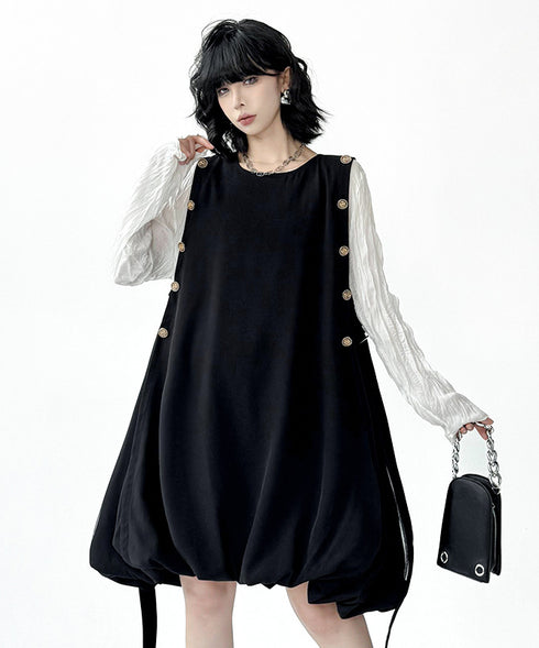 Side Button Balloon Dress