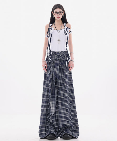 Grid Wrap Wide Pants