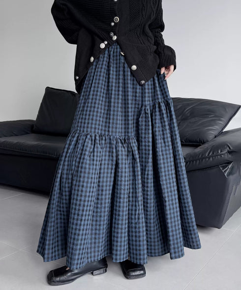Tiered Check Flare Skirt