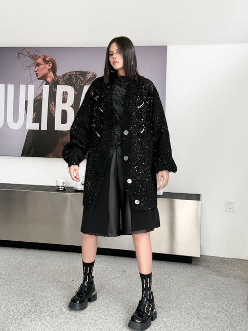 Sequin Knit Oversized Cardigan