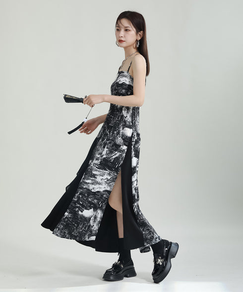 Graphic Slit Camisole Dress