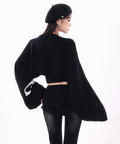 Frayed Contrast Knit Top