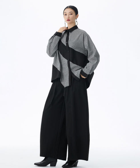Diagonal Panel Sheer Shirt