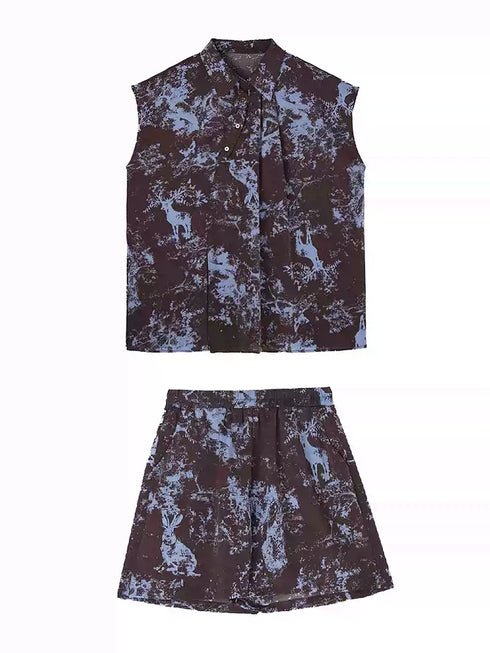 Forest Blur Blouse & Shorts Co-ord