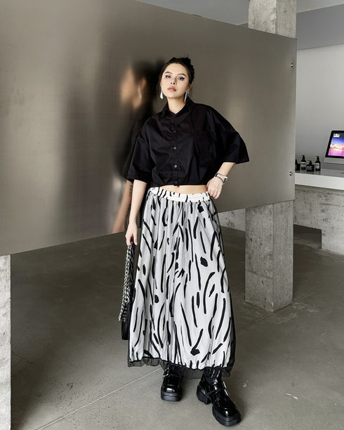Abstract Mesh Flare Skirt