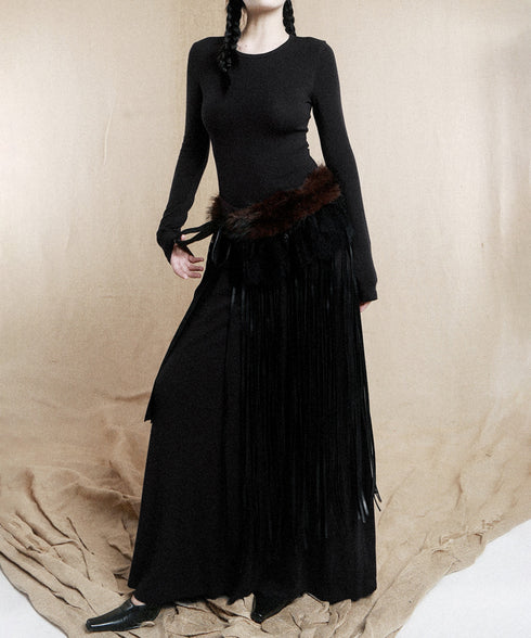 Faux Fur Fringe Wrap Skirt