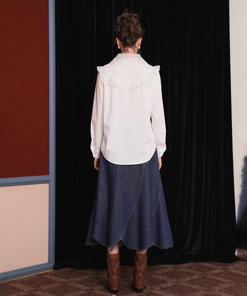 Curve Cut Denim Skirt