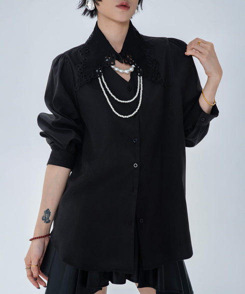 Lace Collar Volume Sleeve Blouse