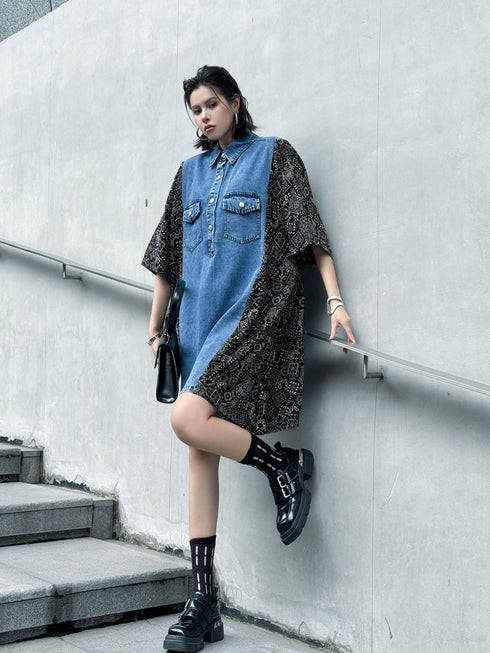 Panel Mix Denim Dress