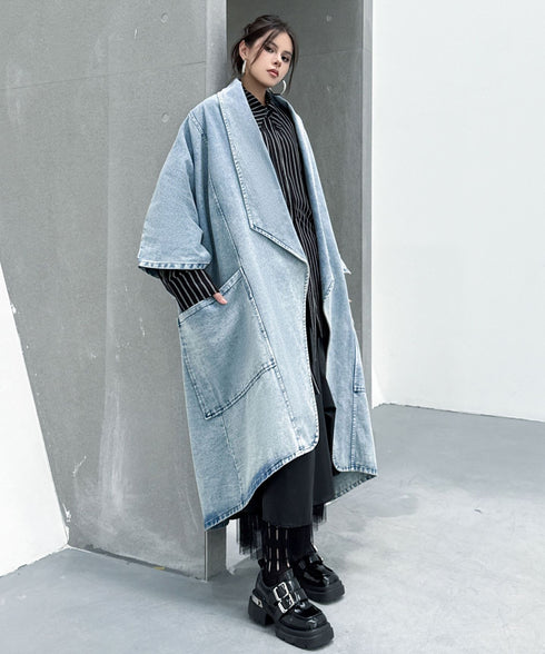 Washed Long Denim Coat