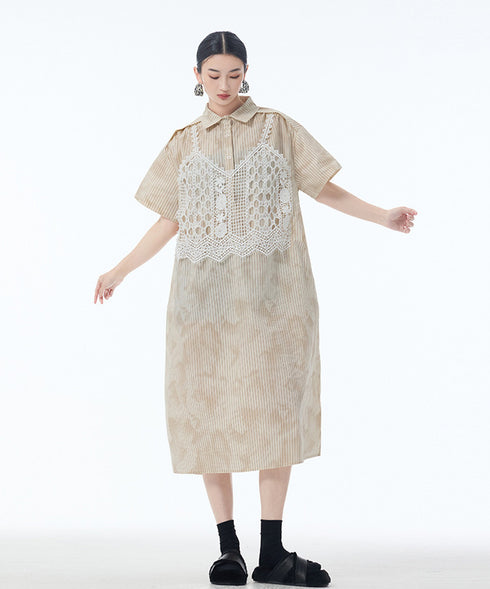 Layered Crochet Shirt Dress