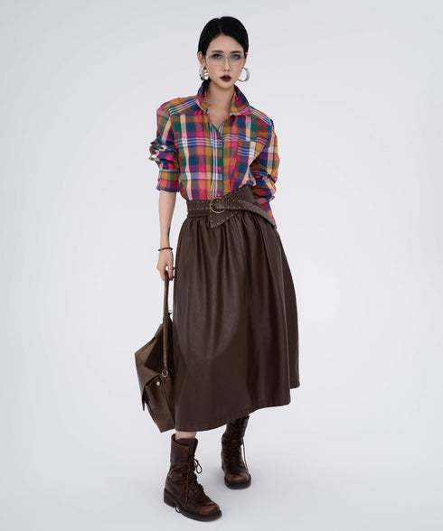 Color Mix Check Blouse