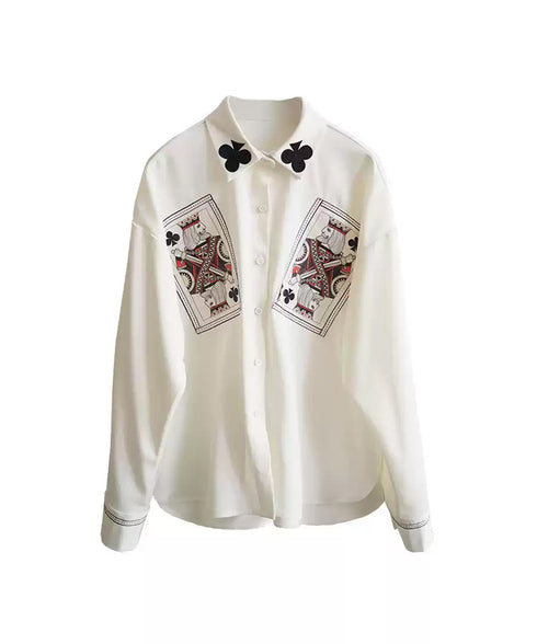 Card Print Collar Blouse