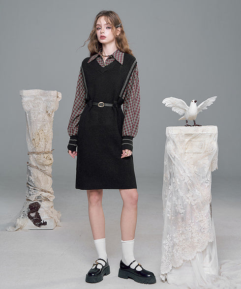 Check Layer Knit Dress