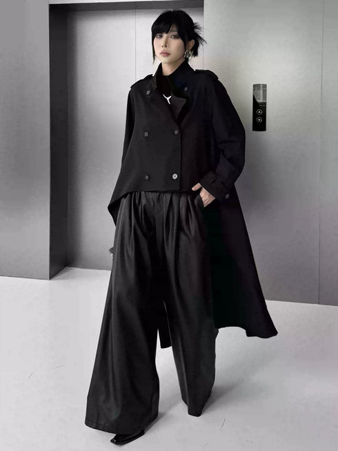 High Neck Draped Trench Coat