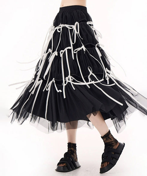 Ribbon Layered Mesh Skirt