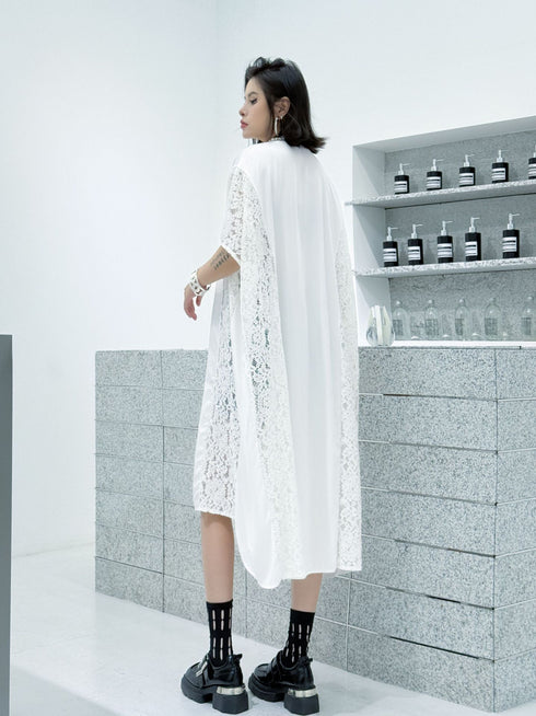 Lace Panel Relaxed Shirt Dress