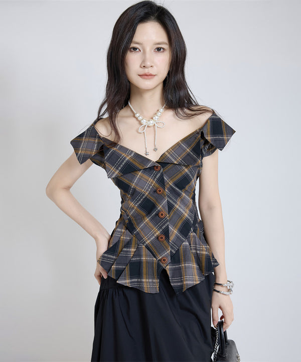 Fold Collar Peplum Top
