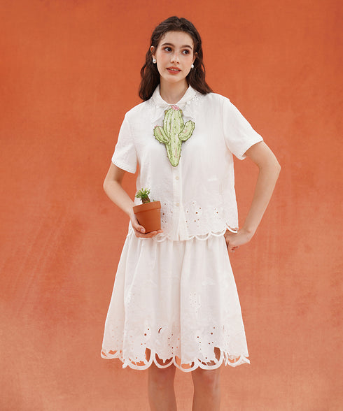 Scallop Embroidered Flare Skirt