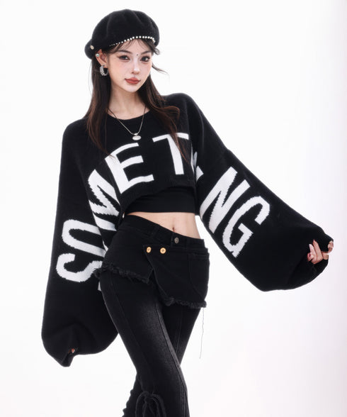 Frayed Contrast Knit Top