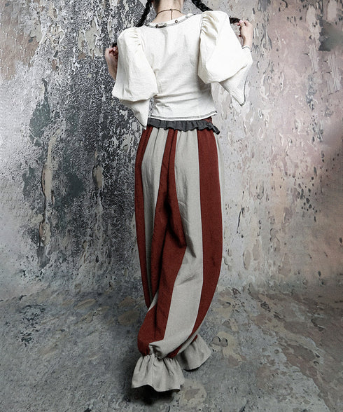 Stripe Gather Balloon Pants