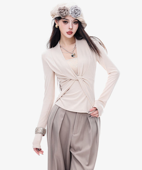 Frayed Contrast Knit Top