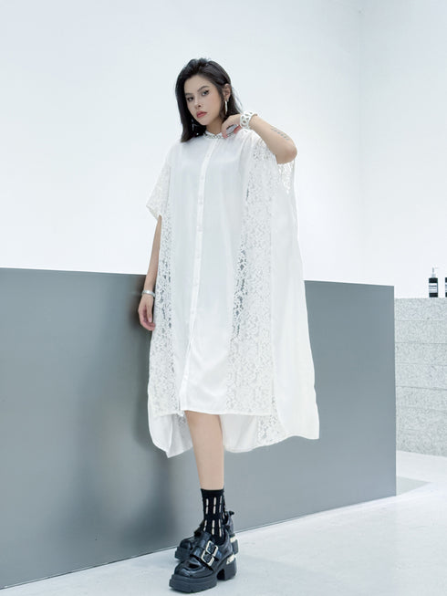 Lace Panel Relaxed Shirt Dress