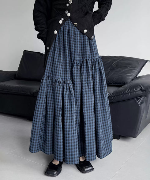 Tiered Check Flare Skirt