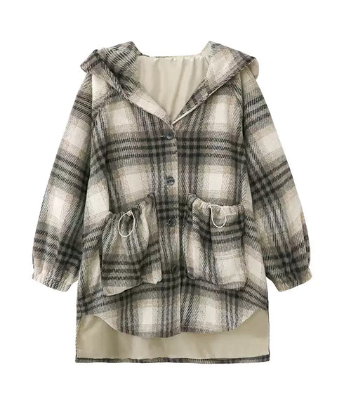 Oversized Plaid Hooded Coat