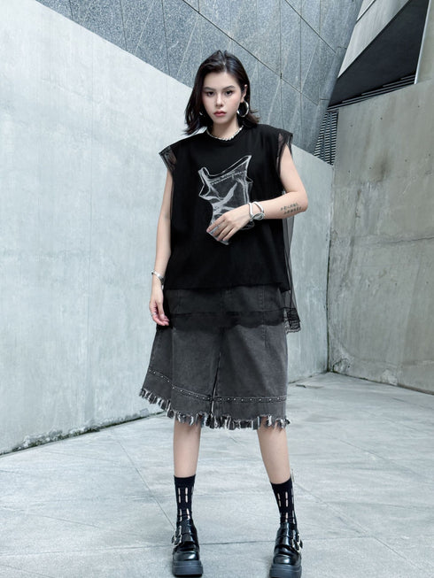 Mesh Overlay Graphic Tank