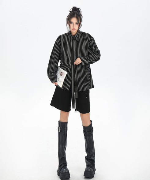 Pinstripe Belted Long Shirt