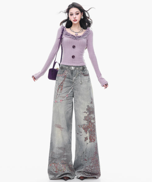 Frayed Contrast Knit Top