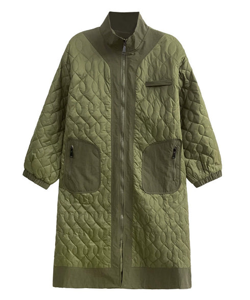Quilted High Neck Long Coat