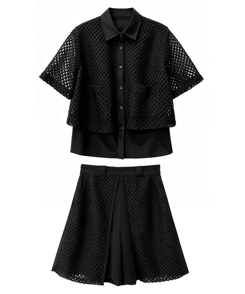 Mesh Layer Blouse & Shorts Co-ord