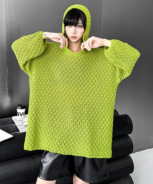 Textured Knit Hoodie Top