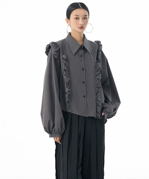 Front Ruffle Volume Blouse