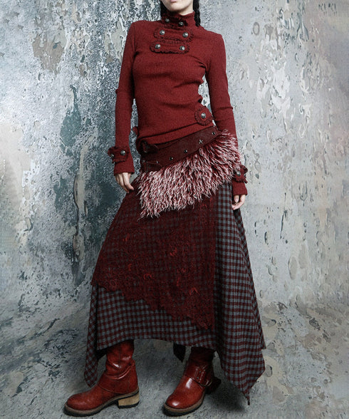 Fringe Button Rib Knit Top