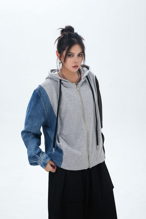 Patchwork Denim Hoodie