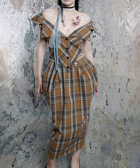Plaid Fold Line Dress