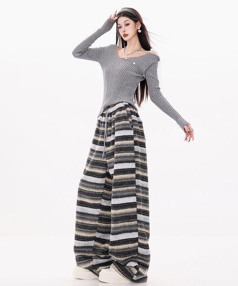 Lace Strap Off Shoulder Rib Top