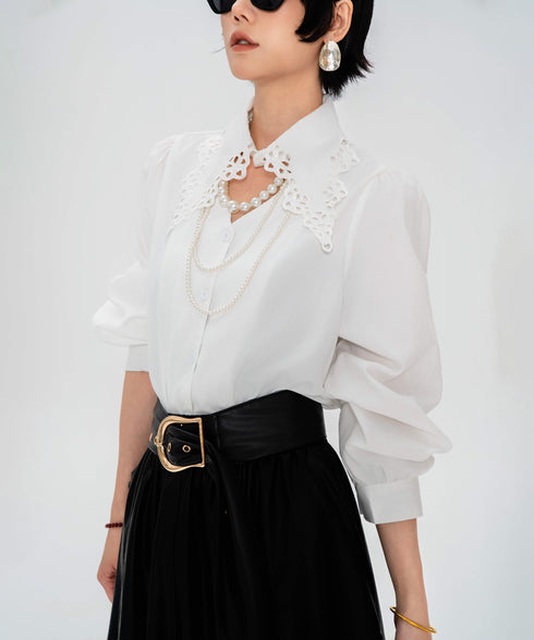 Lace Collar Volume Sleeve Blouse