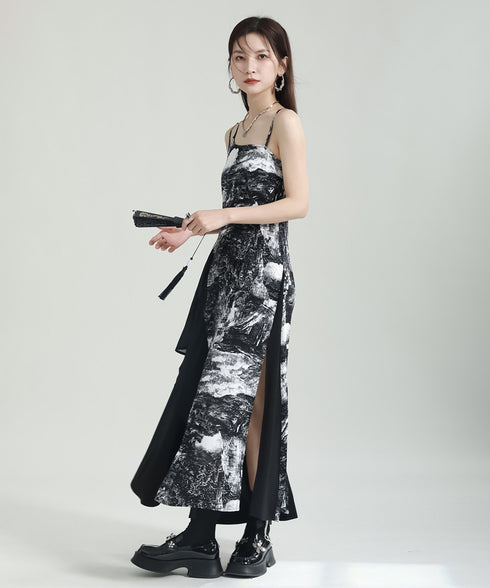 Graphic Slit Camisole Dress