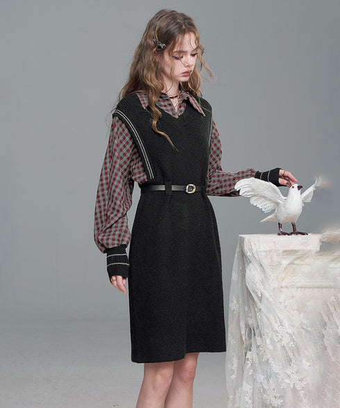 Check Layer Knit Dress